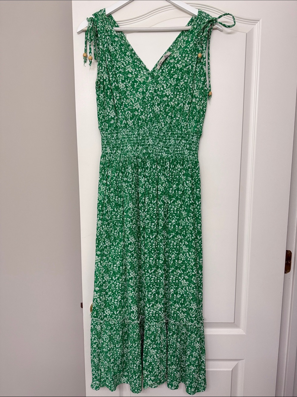 Dex Green Floral Maxi Dress with Tie Shoulders